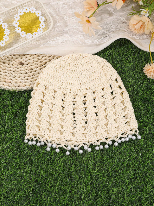 GORRO CROCHET | BLANCO CON PERLAS